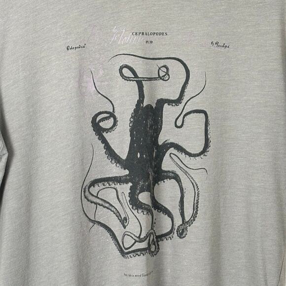 Banana Republic Size M V-Neck Graphic Tee Gray Kraken Octopus Design Hipster - Picture 3 of 6